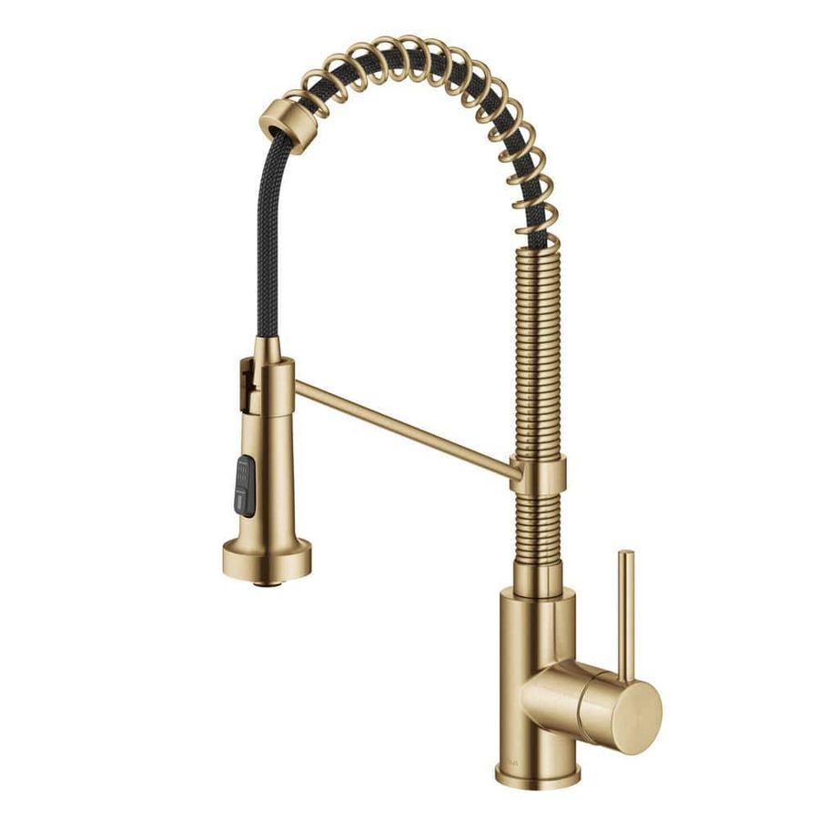 KRAUS Bolden Single Handle Commercial Style 18-Inch Pull Down Kitchen Faucet in Brushed Brass KPF-1610BB - The Home Depot added by Kelly Hertlein