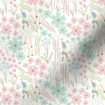 Vintage Floral - pink , blue , green , white  Fabric bylorimer_v added by Stephanie Northrop