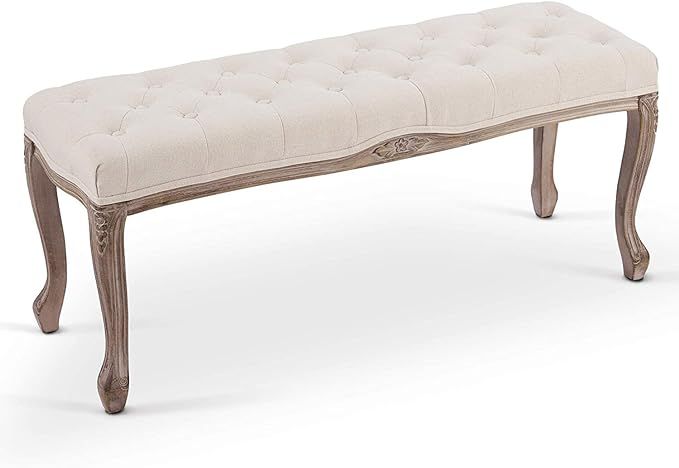 VONLUCE Vintage Dining Bench with Padded Seat & Rubberwood Legs, 44" Memory Foam Upholstered Entryway Bench, Tufted Fabric End of Bed Bench for Bedroom and Living Room, French Style, Beige added by Michelle Lobel