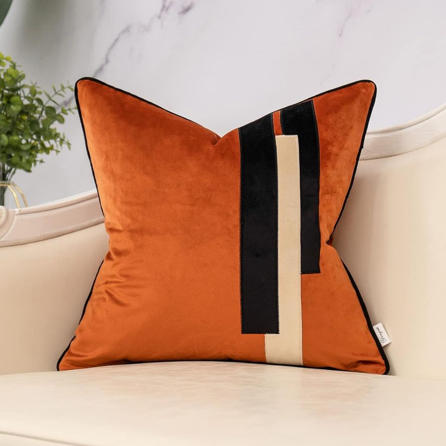 Yangest Burnt Orange Decorative Velvet Throw Pillow Cover Striped Patchwork Cushion Case Modern 20x20 Inch Pillowcase for Sofa Couch Bedroom Living Room Home Decor added by Belinda McClendon