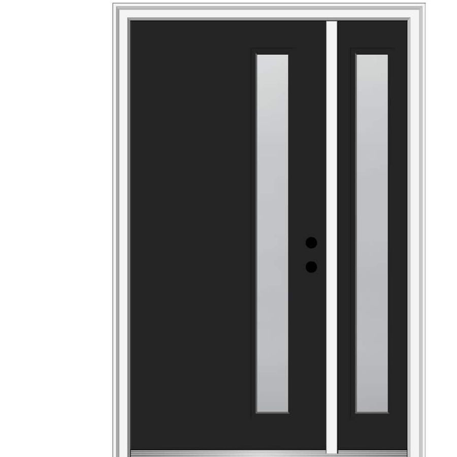 MMI DOOR 53 in. x 81.75 in. Viola Frosted Glass Left-Hand Inswing 1-Lite Midcentury Painted Steel Prehung Front Door w/ Sidelite Z0352503L - The Home Depot added by Lisa Tancredi