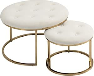 HOMCOM Nesting Coffee Table Set of 2, Round End Tables with Button Tufted Top for Living Room, Bedroom, White added by LASHUNTA LITTLE-WILLIAMS