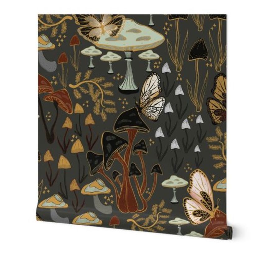 Mushrooms and Monarchs (Dark) Wallpaper byjmariecreates added by Celeste Cass