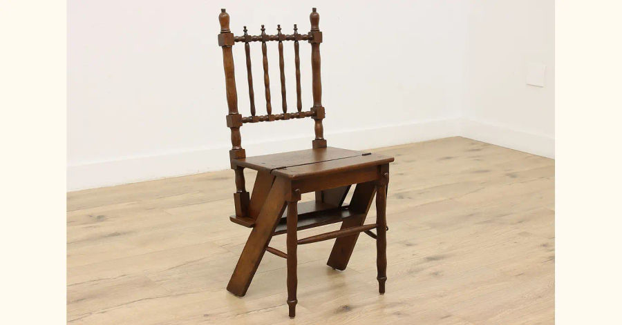 Farmhouse Antique Oak Metamorphic Folding Stepstool Chair #48579 added by Serena Finnerty