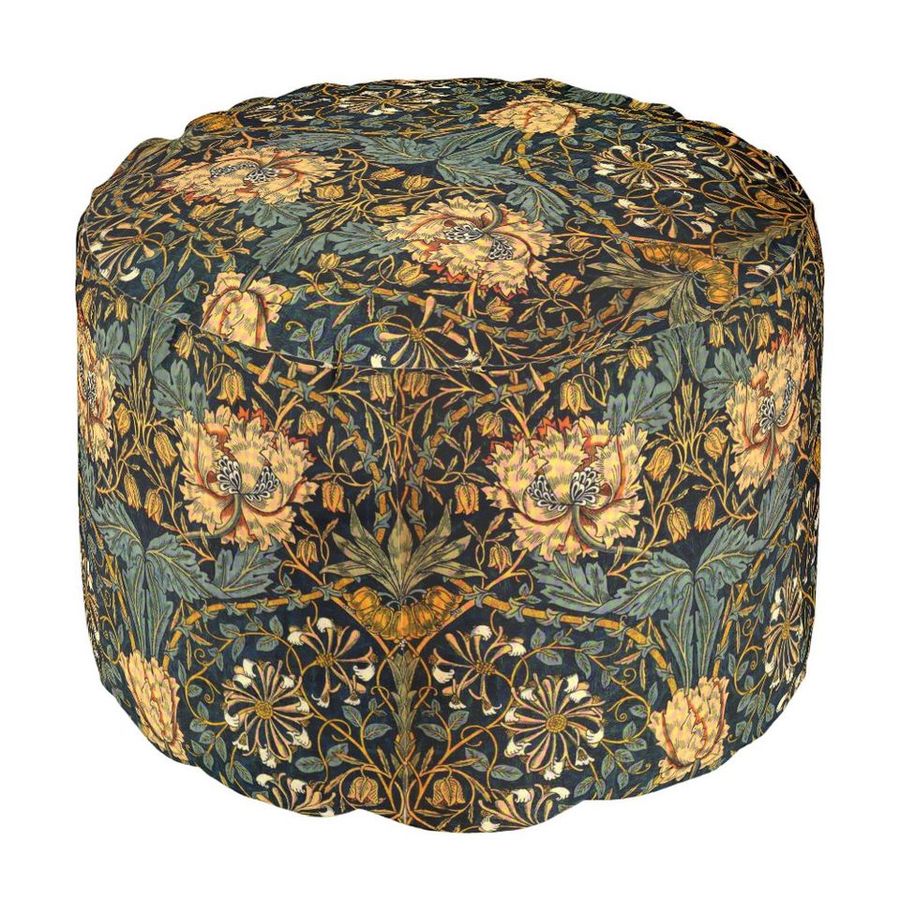 William Morris Antique Honeysuckle Floral Pattern Pouf sold by Paddle Troublesome | SKU 124115394 | 50% OFF Printerval added by Rescued Room Design