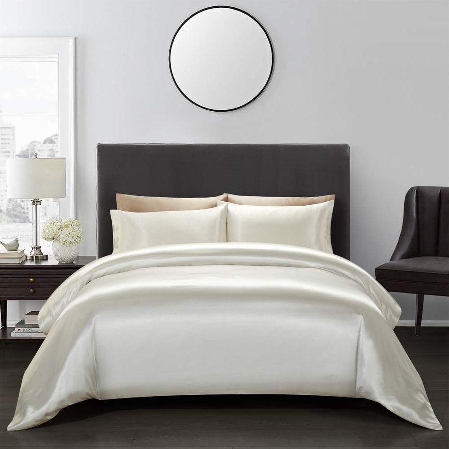 Amazon.com: AiMay 3 Piece Duvet Cover Set Bedding Sets Satin Luxury Rich Silk Silky Super Soft Solid Color Reversible Stain-Resistant Wrinkle Free (King, Off White) : Home & Kitchen added by Belinda McClendon