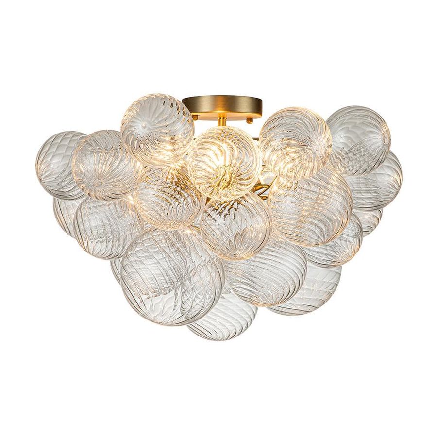 HUOKU Neuvy 19 in. W 3-Light Brass Cluster Semi-Flush Mount Chandelier with Grape Swirled Glass Shades Foyer Close to Ceiling PD1045521L - The Home Depot added by Allison Keach
