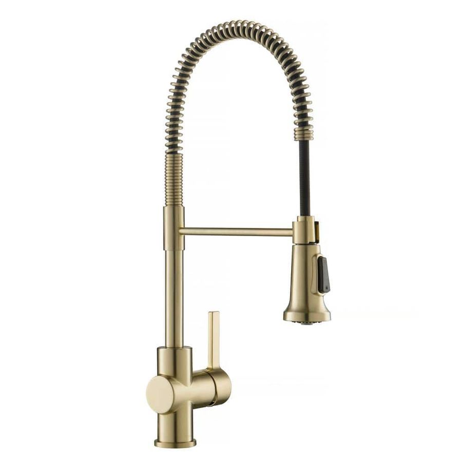KRAUS Britt Single Handle Commercial Style Pull Down Sprayer Kitchen Faucet in Brushed Gold KPF-1690BG - The Home Depot added by HELEN SALGADO
