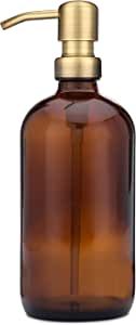 Rail19 Market Amber Glass Soap Dispenser with Metal Pump - Liquid Hand Soap & Lotion for Kitchen and Bathroom, 16oz (Farmhouse Brass) added by Emily Monsees