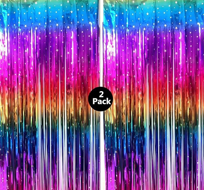 Sparkly Rainbow Gradient Tinsel Foil Fringe Curtain Metallic Streamers for Birthday Party Decorations Wedding Graduation Baby Shower Bachelorette Photo Booth Props 2 Packs added by Amy Burrell