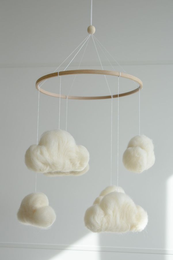 Felted Cloud Baby Nursery Mobile Neutral Baby Cloud Mobile - Etsy added by Camille Ashburn