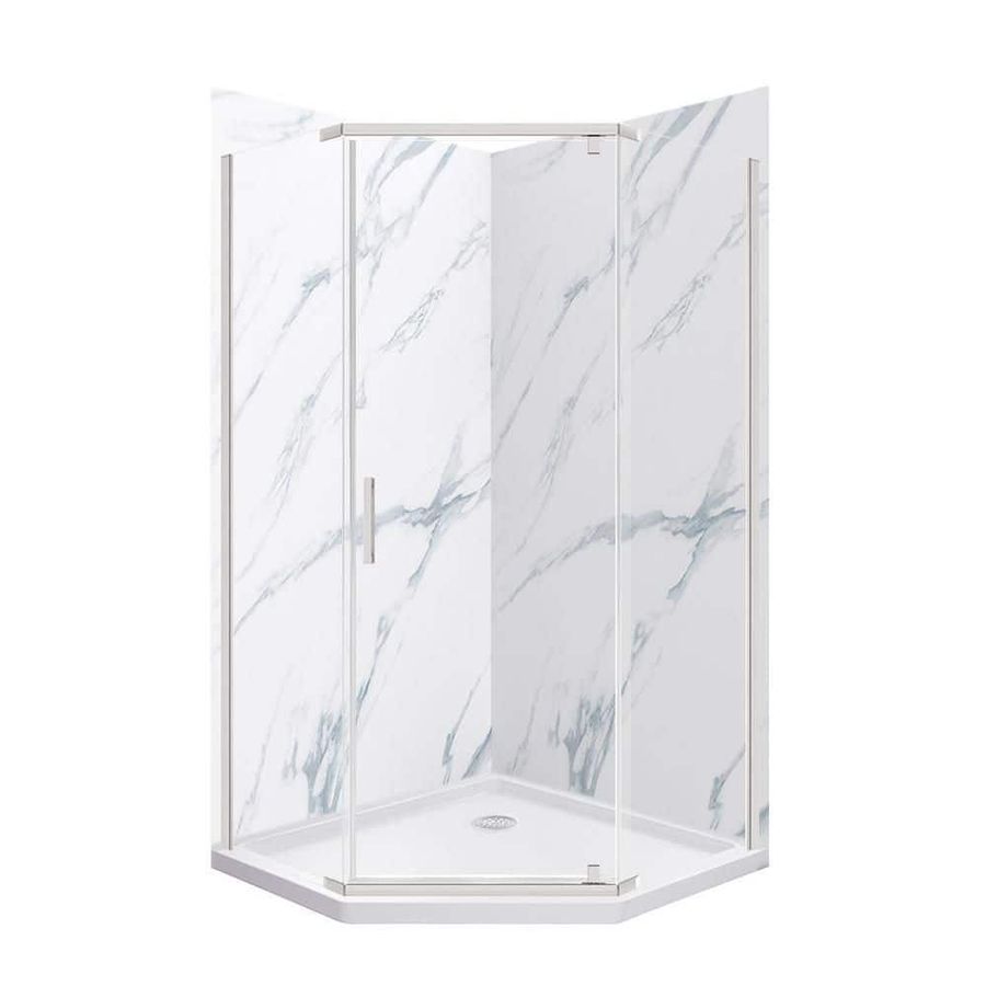 CRAFT + MAIN Cove 38 in. L x 38 in. W x 78 in. H 3-Piece Corner Drain Neo Angle Shower Stall Kit in Carrara White and Brushed Nickel G3838CVNCLBNCW - The Home Depot added by Natalia Falcone