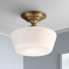 Schoolhouse Soft Gold 12" Wide White Glass Ceiling Light Fixture | www.lampsplus.com added by Briona Petrous