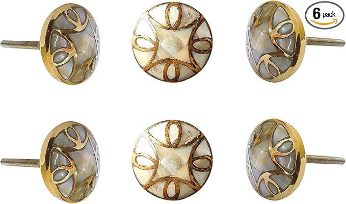 Perilla Home Set of 6 Knobs for Cabinet & Drawers Mother of Pearl Brass Knobs Decorative Vintage Knobs for Home Kitchen Cabinet Hardware Cupboard Door Dresser Wardrobe & Drawer Pulls (Design-2) added by SABi iNTERIORS