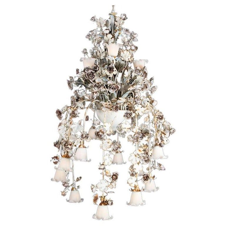 Very Large Vintage Italian Tole Chandelier with Cascading Roses and Leaves added by Jorie Braunold