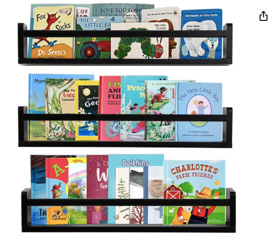AZSKY Classic Nursery Book Shelves Black Wooden Floating Shelves Wall Bookshelf for Bathroom Decor Kitchen Spice Rack Organizer Kids Room 24 Inch Set of 3 added by Kristina Blackford