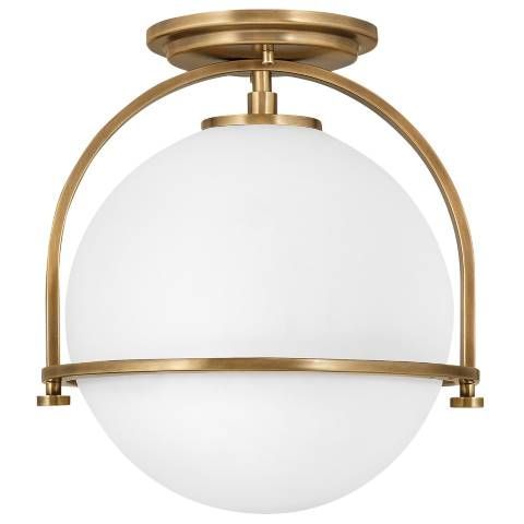 Hinkley Somerset 11 1/2" Heritage Brass White Globe LED Ceiling Light - #407G0 | Lamps Plus added by Jamie Stellato