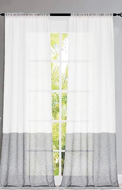 Central Park Gray and White Stripe Sheer Color Block Window Curtain Panel Linen Drape Treatment for Bedroom Living Room Farmhouse 84 inches Long with Rod Pocket,2 Panel Rustic Living Panels added by Lindsay Etter