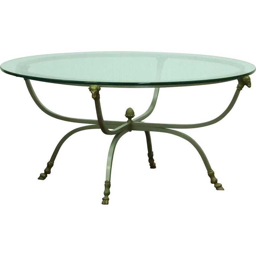 (46) 1960s Maison Jansen Style Italian Brass & Steel Round Glass Top Coffee Table 35.5 In. Diameter - Aug 14, 2023 | Donny Malone Auctions In Ny added by Madelynn Furlong