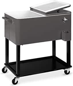 Best Choice Products 80qt Outdoor Steel Rolling Cooler Cart for Cookouts, Tailgating, BBQ w/Bottle Opener, Catch Tray, Drain Plug, and Locking Wheels - Gray added by Spoak Member