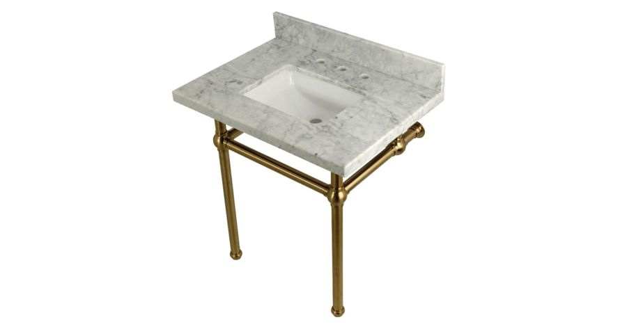 Kingston Brass KVPB3030MBSQ7 Templeton 30" Wall Mounted Marble Lavatory Console with Brass Console Stand | Build.com added by Brooke Schwartz