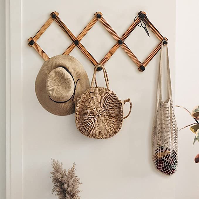 WGFKVAS 2 Pack Expandable Coat Rack, Accordion Wall Hangers, Wooden Hat Rack Wall Mounted, Hat Hooks for Keys, Hat, Coffee Mug, Coats, 10 Peg Hooks added by Spoak Member