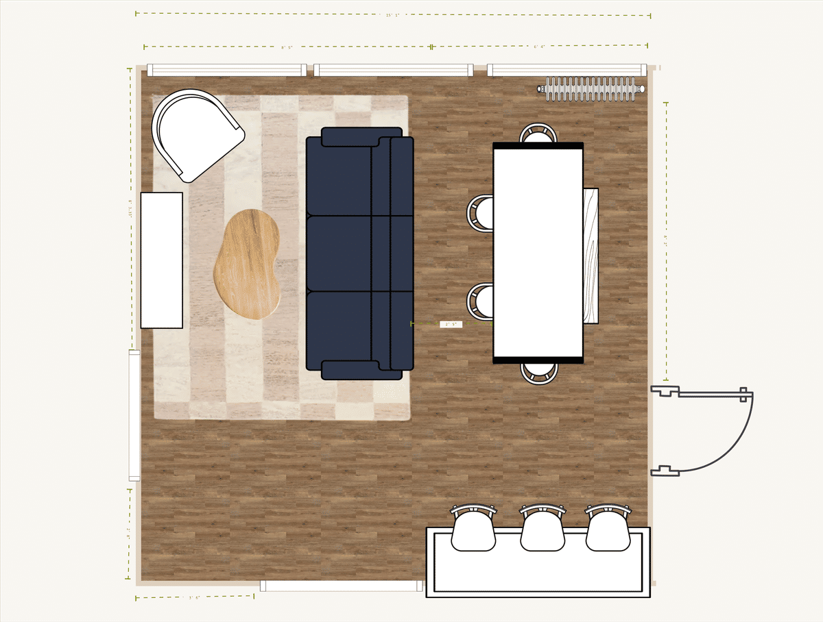 Living + Dining Room Layout designed by Lindsey Cramb