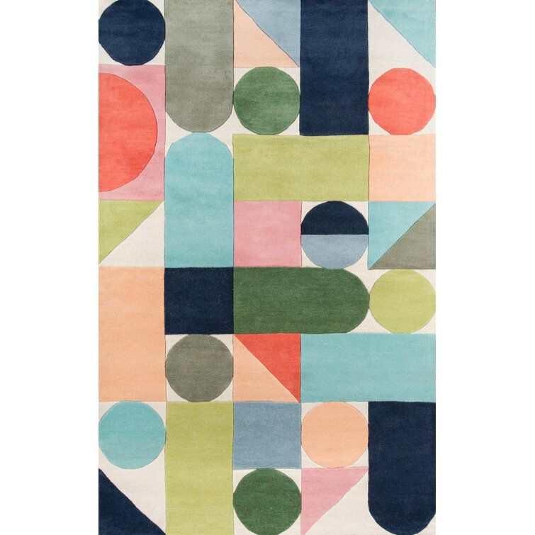 Geometric Handmade Tufted Wool Area Rug in Blue/Green/Orange added by Olga Dragieva