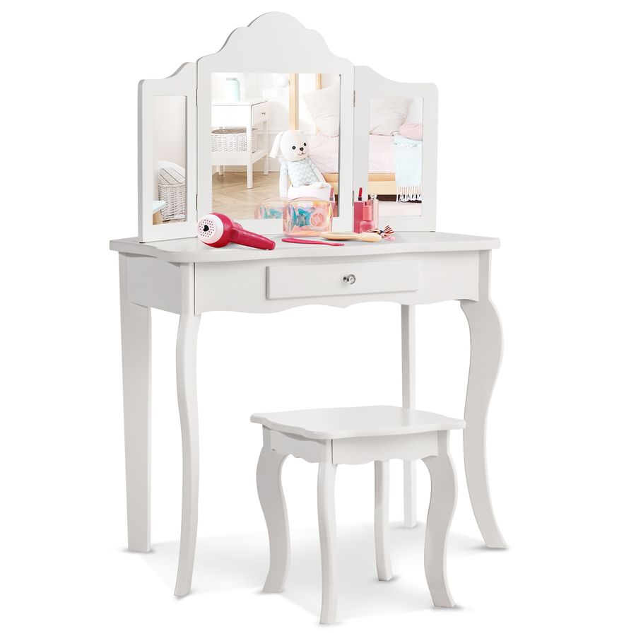 Costway Vanity Table Set Makeup Dressing Table Kids Stool Mirror - Walmart.com added by Alessandra Gavin