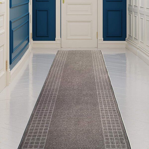 Custom Size Runner Rug 31 Inch Wide X Choose Your Length Checkered Border Design Gray Color added by kenzie mac