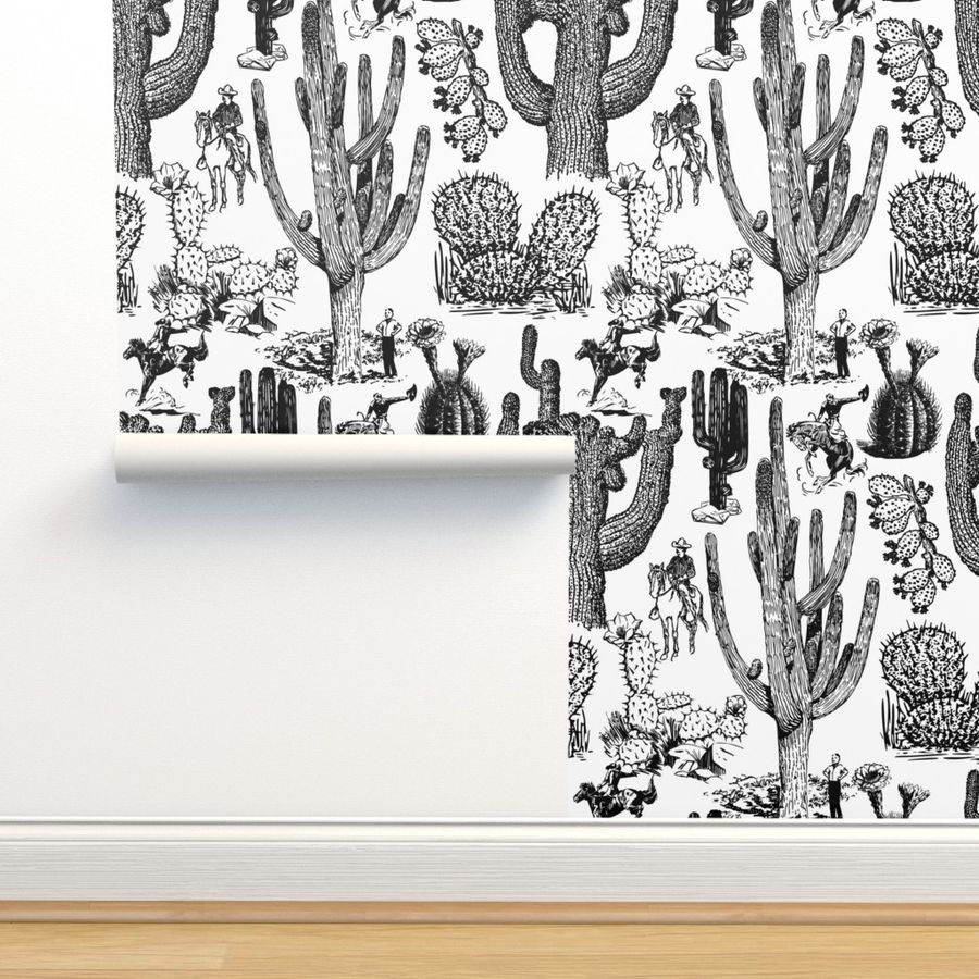 Western Cactoile in Black + White Wallpaper | Spoonflower added by sallie tyler