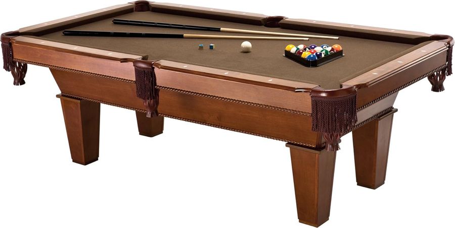 Fat Cat Frisco 7.5' Pool Table with Classic Style Billiard Pockets and Contemporary Straight Legs, Oak Finish with Bronze Colored Cloth Playing Surface added by Ruthann R