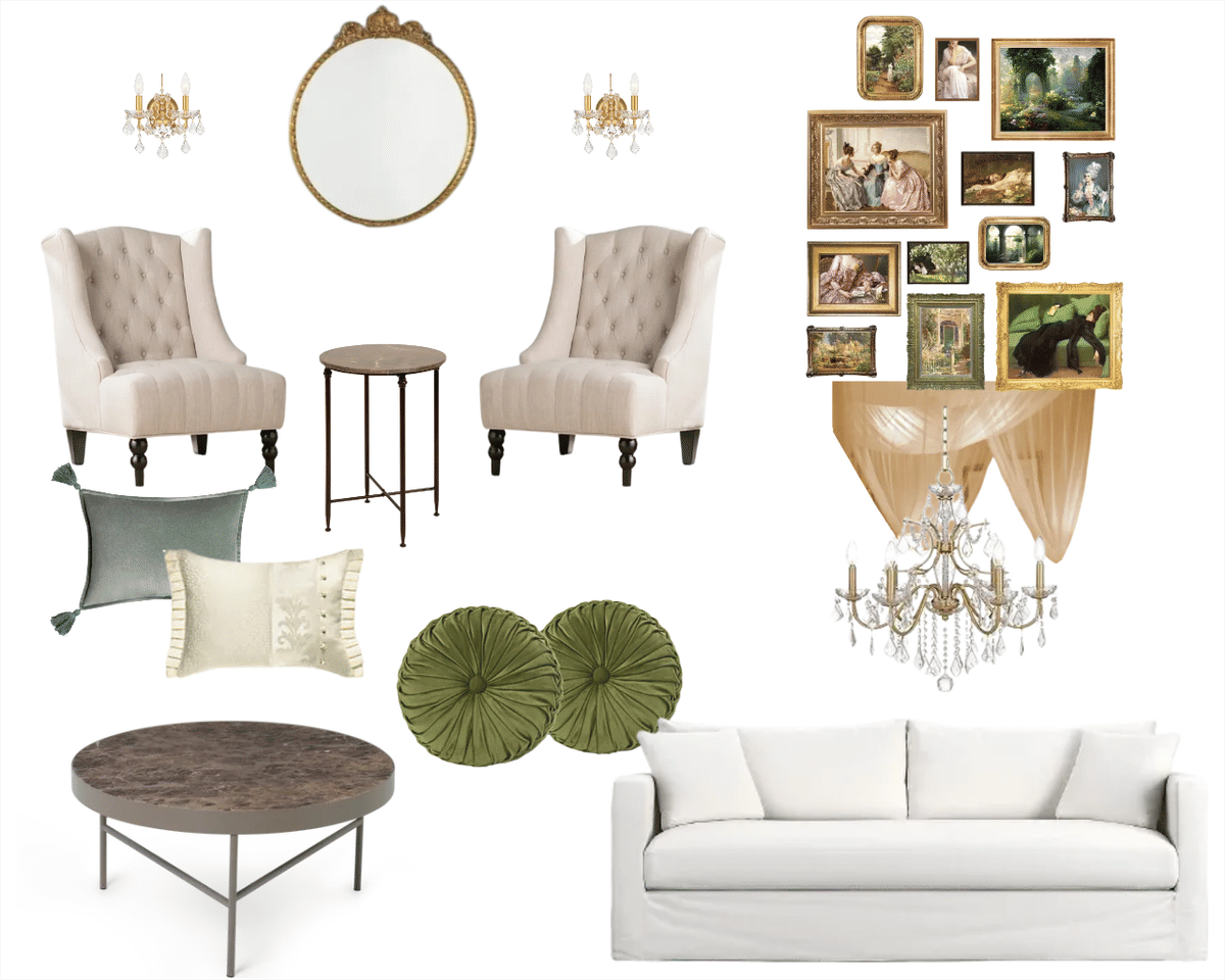 Green shabby chic great room ideas and inspo., image size:1200x960