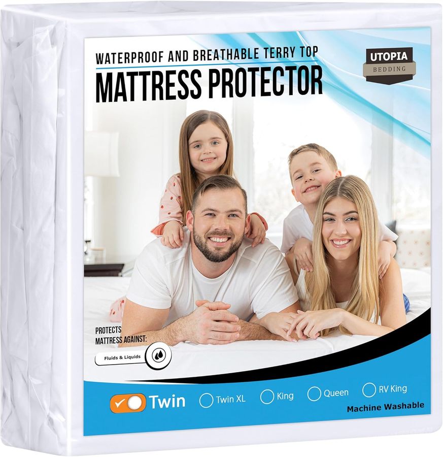 Utopia Bedding Waterproof Mattress Protector Twin Size, Premium Terry Mattress Cover 200 GSM, Breathable, Fitted Style with Stretchable Pockets (White) added by Ruthann R