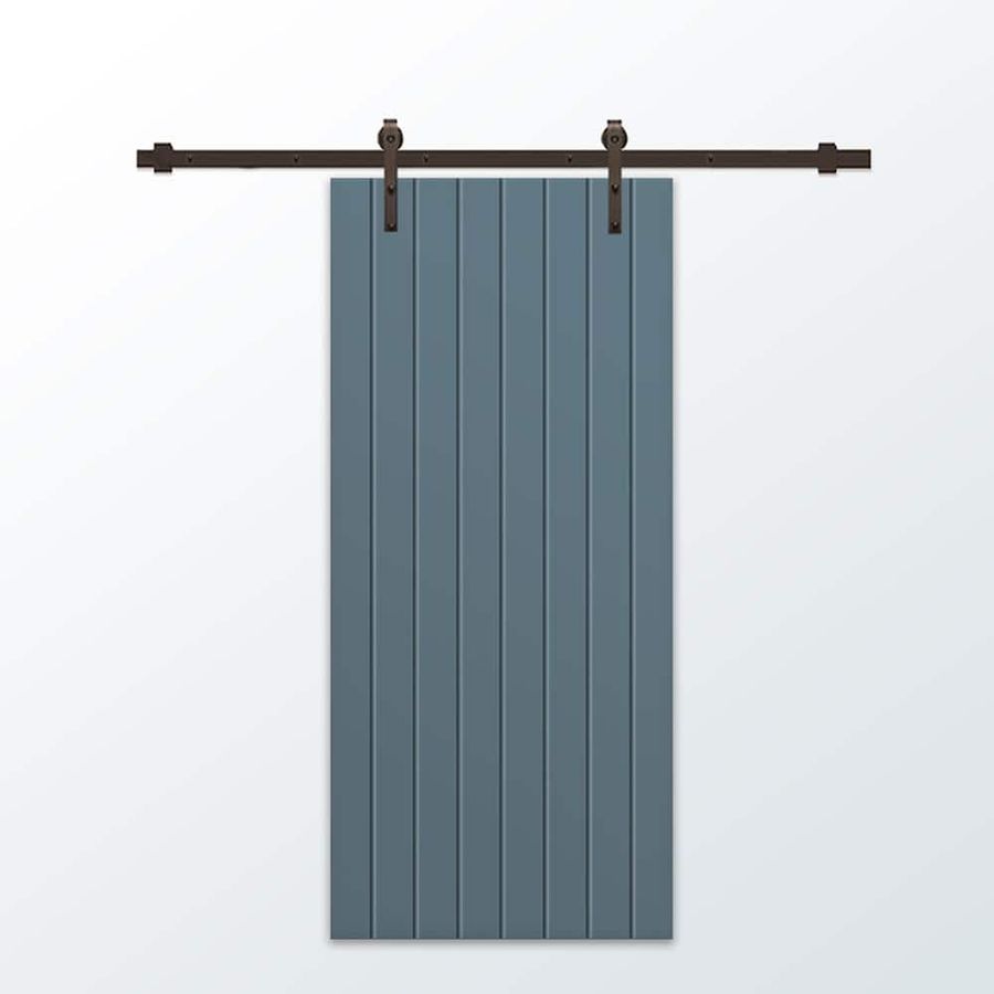 CALHOME 30 in. x 96 in. Dignity Blue Stained Composite MDF Paneled Interior Sliding Barn Door with Hardware Kit SWD11-AB-79+CNC-V08-96X30-BP - The Home Depot added by Rescued Room Design