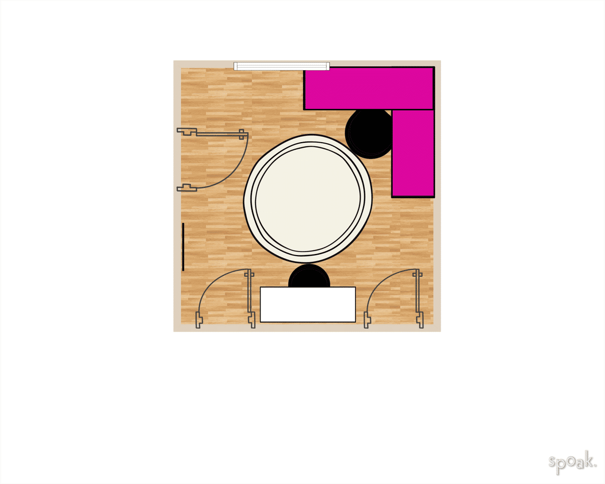 Square Living + Dining Room Floor Plan designed by Leah McDonald