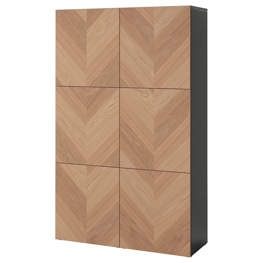 BESTÅ Storage combination with doors, black-brown/Hedeviken oak veneer, 471/4x161/2x76" - IKEA added by ally alvarez