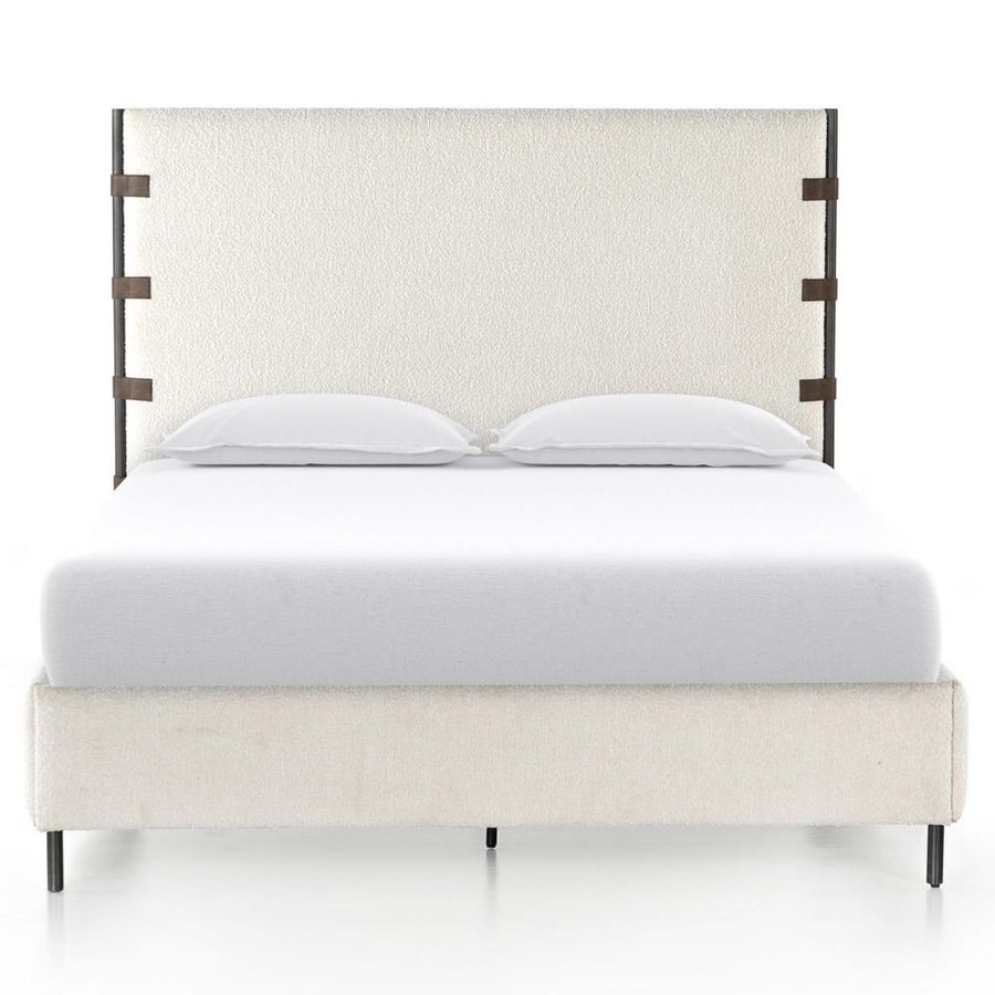 Gerald French Country White Performance Boucle Waxed Black Iron Frame Bed - Queen added by Courtney Shaw