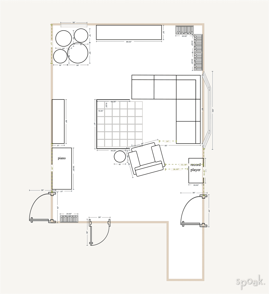 Family Room Floor Plan designed by Rebekah Lassiter