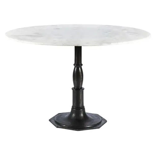 Hervey Modern French Cast Iron White Marble Pedestal Dining Table - 48"W added by Jamie Stellato