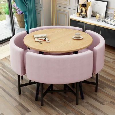 39.4" Round Wooden Small Dining Table Set 4 Upholstered Chairs for Nook Balcony added by Katie Bowen