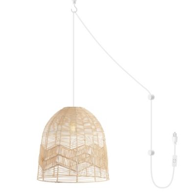 JONATHAN Y Sofia 17.5" 1-Light Farmhouse Coastal Rattan 180" Cord Plug-In or Hardwired LED Pendant, Brown | Ashley added by Katie Carpenter