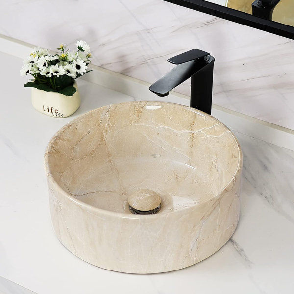 Davivy 16'' Beige Ceramic Circular Vessel Bathroom Sink with Pop Up Drain added by Vanessa Escariz