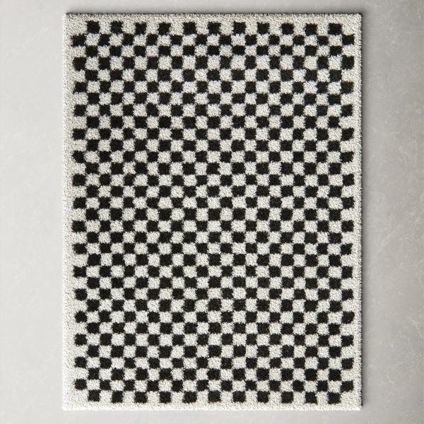 Walker Checkered Charcoal/Cream Shag Area Rug added by Kaylee Brown
