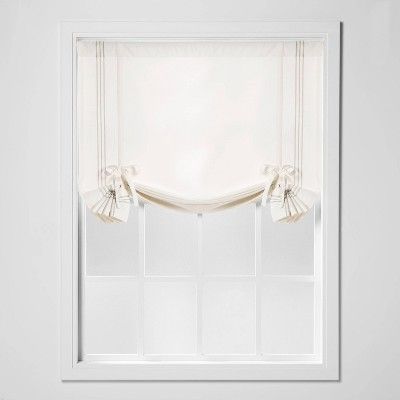 1pc 42"x63" Light Filtering Plaid Border Balloon Window Shade White - Threshold™ added by Nora Abramov