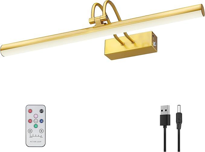 Picture Light, 16in Battery Operated Picture Lights for Paintings,Metal Remote Control Display Art Light with Timer and Dimmable for Wall Painting,Frame, Portrait, Dartboard-BRASS added by stefany alves