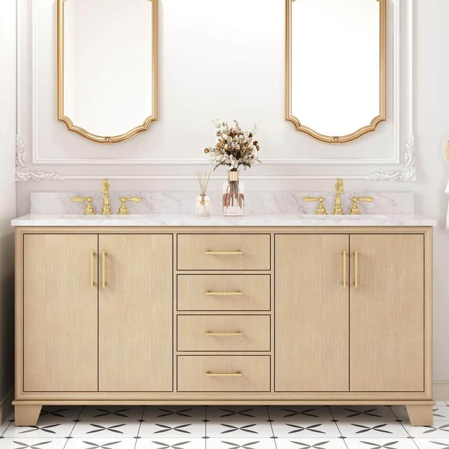 Home Decorators Collection Nanterre 72 in. Double Sink Desert Birch Bath Vanity with White Natural Carrara Marble Top (Assembled) TJ-0440V7222BE - The Home Depot added by MEAGAN KEOUGH