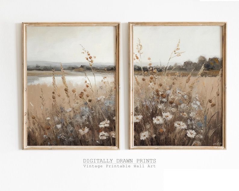 Printable Wildflower Field Set of 2, Vintage Farm House Oil Painting, Field Landscape Oil Painting Printable, Digital Wall Art Printable added by Mackenzie Schieck