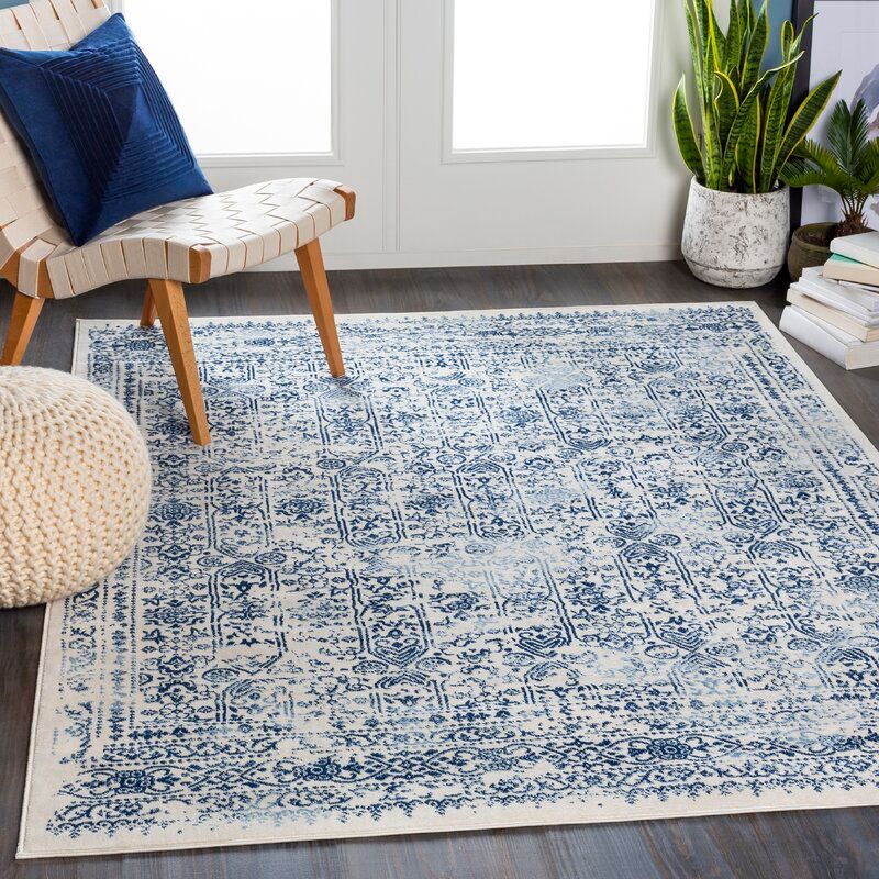 Shyann Power Loom Performance Dark Blue, Light Blue, White Rug added by Where The Heart Is Designs