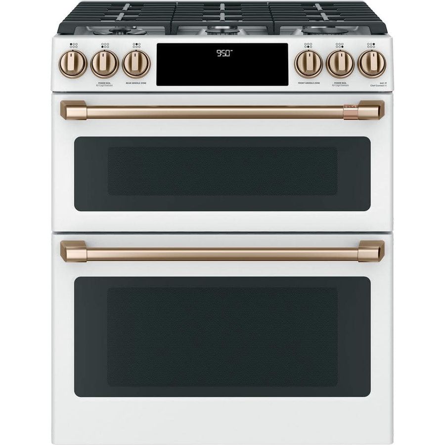 Cafe 30 in. 7.0 cu. ft. Slide-In Smart Double Oven Dual-Fuel Range with Self-Clean Convection in Matte White C2S950P4MW2 - The Home Depot added by Piper Stromatt